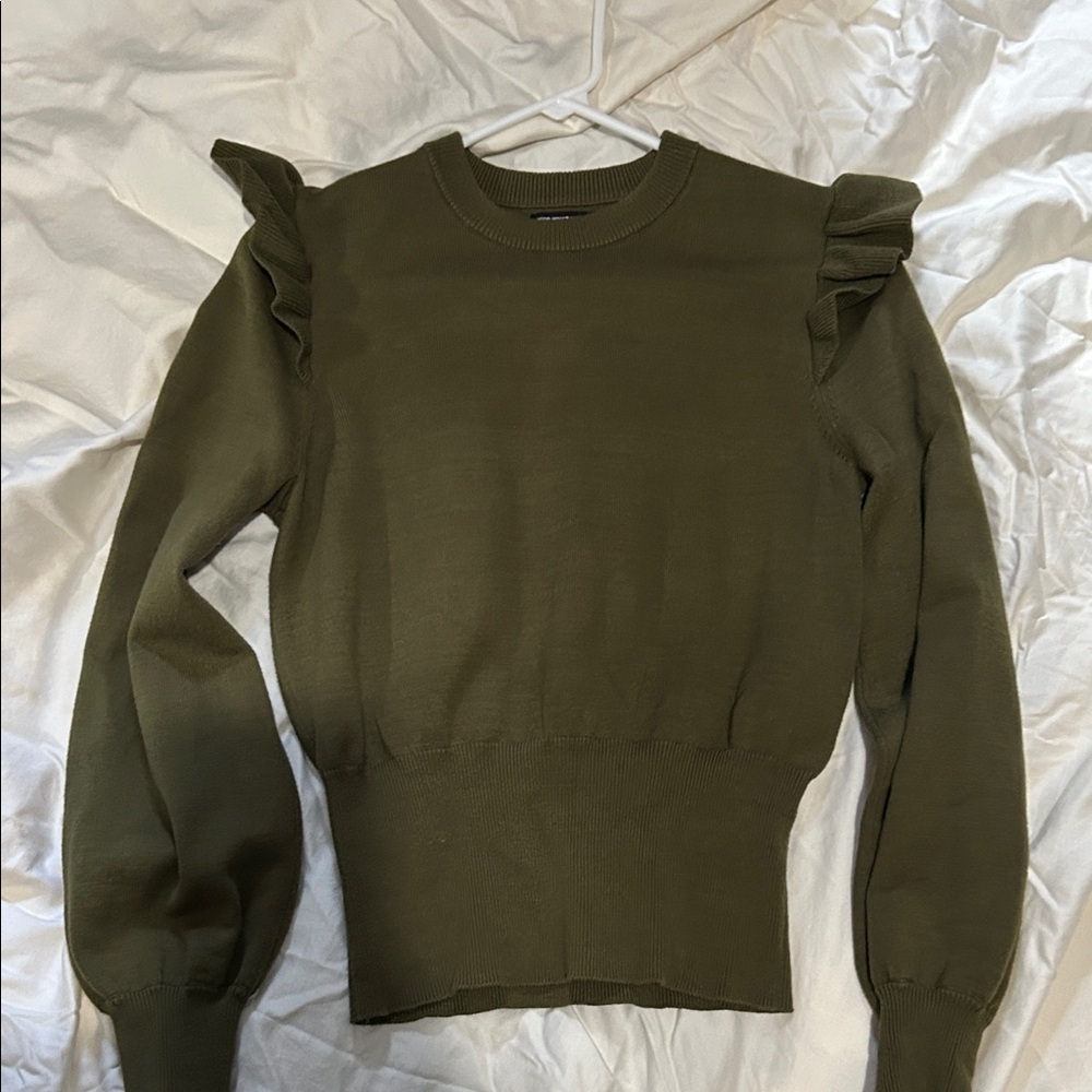 Who What Wear Olive Ruffle Sleeve Sweater